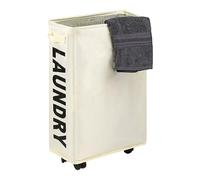 Taylor & Brown 22" Large Slim Laundry Baskets 45L Tall with Handle, Laundry Basket on Wheels, Collapsible Laundry Hamper, Rolling Hamper Dorm Baskets (Beige)
