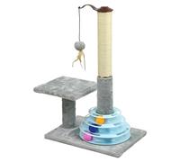 Taylor & Brown 25” Tall Cat Scratching Post, Cats Scratcher Kitten Scratch Post Indoor with Sisal Pole & Interactive Cat Tracks Toy Balls, Covered with Soft Plush Carpet, Grey