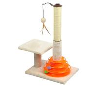 Taylor & Brown 25” Tall Cat Scratching Post, Cats Scratcher Kitten Scratch Post Indoor with Sisal Pole & Interactive Cat Tracks Toy Balls, Covered with Soft Plush Carpet, Beige