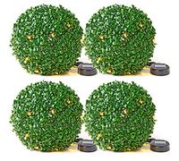 Taylor & Brown 28cm Solar Powered 20 LED Rose Artificial Topiary Ball Hanging Ornament Boxwood Garden Ultra Bright Light Decorative Two Functions (4 Pack, Green)