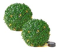 Taylor & Brown 28cm Solar Powered 20 LED Rose Artificial Topiary Ball Hanging Ornament Boxwood Garden Ultra Bright Light Decorative Two Functions (2 Pack, Green)