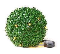 Taylor & Brown 28cm Solar Powered 20 LED Rose Artificial Topiary Ball Hanging Ornament Boxwood Garden Ultra Bright Light Decorative Two Functions (1 Pack, Green)