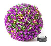 Taylor & Brown 28cm Solar Powered 20 LED Rose Artificial Topiary Ball Hanging Ornament Boxwood Garden Ultra Bright Light Decorative Two Functions (1 Pack, Purple)