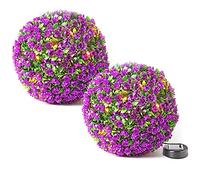 Taylor & Brown 28cm Solar Powered 20 LED Rose Artificial Topiary Ball Hanging Ornament Boxwood Garden Ultra Bright Light Decorative Two Functions (2 Pack, Purple)