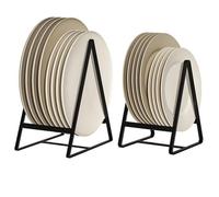 Taylor & Brown 2Pc Black Triangle Plate Holder Organiser, Upright Cabinet Dish Drying Rack, Metal Plate Dish Organisers