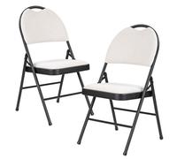 Taylor & Brown 2X Padded Folding Chair Seat High Backrest Metal Frame For Home Office Dining Events - Black Frame, White Fabric