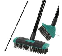 Taylor & Brown 3 In 1 Telescopic Weed Remover Brush Set Wire Head, Scraper, Broom For Paving, Decking & Moss Cleaning, Green
