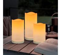 Taylor & Brown 3 Pack Solar Powered Outdoor Candles, Waterproof LED Flameless Pillar Candle, Dusk to Dawn, Rechargeable Solar Battery Included, Patio Decor