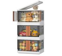 Taylor & Brown 3 Pack Storage Box with Lids, Collapsible Storage Bins, Wardrobe Closet Organiser, 32L Stackable Toy Storage, Really Useful Box, Foldable Plastic Storage Container with Door