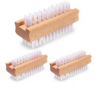 Taylor & Brown 3 Pack Wooden Nail Brush, Natural Wood Double-Sided Firm Bristle Nail Scrubbing Brushes For Hands And Feet