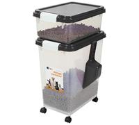 Taylor & Brown 3-Piece Airtight Pet Food Storage Container With Plastic Measuring Scoop Treats For Pet Dog Cat Animal Dry Food Dispenser With Casters, Black