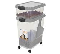 Taylor & Brown 3-Piece Airtight Pet Food Storage Container With Plastic Measuring Scoop Treats For Pet Dog Cat Animal Dry Food Dispenser With Casters, Grey