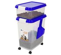 Taylor & Brown 3-Piece Airtight Pet Food Storage Container With Plastic Measuring Scoop Treats For Pet Dog Cat Animal Dry Food Dispenser With Casters, Blue