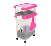Taylor & Brown 3-Piece Airtight Pet Food Storage Container With Plastic Measuring Scoop Treats For Pet Dog Cat Animal Dry Food Dispenser With Casters, Pink