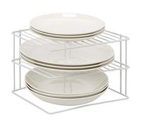 Taylor & Brown 3 Tier Corner Kitchen Plate Bowl Rack Stand Holder Tidy Cupboard Shelf Insert Storage Organiser, Space Saving, H19 x W25 x D25cm, White