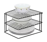 Taylor & Brown 3 Tier Corner Kitchen Plate Bowl Rack Stand Holder Tidy Cupboard Shelf Insert Storage Organiser, Space Saving, H19 x W25.5 x D25.5cm, Black