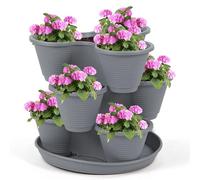 Taylor & Brown 3 Tier Stackable Strawberry, Herb, Flower, and Vegetable Planter - Vertical Growing Garden Tower Indoor/Outdoor Planters Tri-Pot (Charcoal)