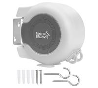 Taylor & Brown 30 Metre Retractable Reel Clothes Lines Washing Line with Twin Cable - Wall Mounted Heavy Duty Clothes Dryer 2 x 15m Lines of Drying Space, White