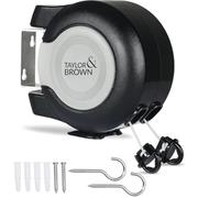 Taylor & Brown 30 Metre Retractable Reel Clothes Lines Washing Line with Twin Cable - Wall Mounted Heavy Duty Clothes Dryer 2 x 15m Lines of Drying Space, Black