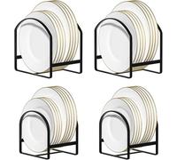Taylor & Brown 4 Pack Kitchen Plate Holder Organiser, Metal Dish Storage Rack for Cabinet, Cupboard & Countertop, Space Saver Upright Dish Drying Stand - 2 Large & 2 Small, Black
