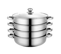 Taylor & Brown 4 Tier Steamer Three Piece Stainless Steel Steamer Pan Set with Non Stick Base Multi Cooker Pot Set Pan Cook Food Glass Lid Dishwasher Safe