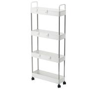 Taylor & Brown 4-Tier Storage Trolley Cart Slide-out Slim Rolling Utility Cart Mobile Storage Shelving Organiser for Kitchen, Bathroom, Laundry Room, Bedroom, Narrow Places, Plastic, White