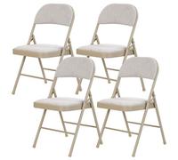 Taylor & Brown 4 X Deluxe Fabric Padded Folding Chairs With Metal Frame And Folding Backrest For Home, Garden, Office - Beige