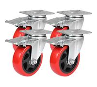 Taylor & Brown 4 x Heavy Duty Swivel Castor Wheels with 2 Brakes - 100mm up to 700KG - 360° Transport Caster for Furniture - Rubbered Trolley Wheels - 4” Red Castors