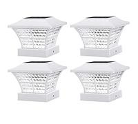 Taylor & Brown 4 x White Fence Post Solar Lights Outdoor 3.5x3.5 4x4 inch Classic Square Deck Cap LED Lamp Wooden Posts Waterproof for Landscape, Pathway, Patio, Front Door Decoration