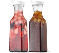 Taylor & Brown 50 Oz Water Carafe with Flip Top Lid, Set of 2 Square Base Juice Containers, Clear Plastic Pitcher - for Water, Iced Tea, Juice, Beverage, Milk, Cold Brew - Hand WASH ONLY