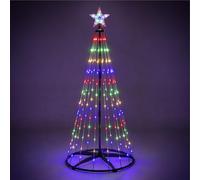 Taylor & Brown 5FT Christmas Cone Tree Multi Coloured Light Up Indoor Outdoor Decoration Micro LED Pyramid Christmas Tree with Light-Up Star Tree Topper Mains Powered