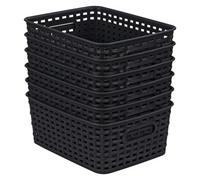 Taylor & Brown 6 Pack Black Plastic Storage Baskets Small Organizers For Pantry, Bathroom, Kitchen, Laundry & Under Sink Use