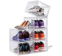 Taylor & Brown 6 Pack Clear Transparent Shoe Storage Boxes Hard Plastic Stackable Shoe Box Organiser Containers Bins Drawer Type Front Space Saving with Magnetic Door Sturdy & Durable
