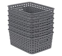 Taylor & Brown 6 Pack Grey Plastic Storage Baskets Small Organisers For Kitchen, Bathroom, Laundry, Pantry, Under Sink
