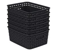 Taylor & Brown 6 Pack Plastic Black Storage Baskets - Small Pantry Organization and Storage Bins - Household Organisers for Laundry Room, Bathroom, Bedroom, Kitchen, Cabinets, Countertops, Under Sink