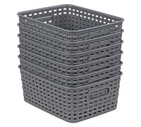 Taylor & Brown 6 Pack Plastic Grey Storage Baskets - Small Pantry Organization and Storage Bins - Household Organisers for Laundry Room, Bathroom, Bedroom, Kitchen, Cabinets, Countertops, Under Sink