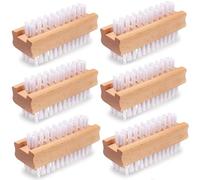 Taylor & Brown 6 Pack Wooden Nail Brush, Double-Sided Nail Scrubbing Brush with Firm Plastic Bristles (Set of 6) - Easy to Use - Clean Hands, Feet & Nails