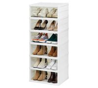 Taylor & Brown 6 Tier Double Shoe Storage Organiser Box White 6 Layer Foldable Collapsible Stackable Shoe Rack Bins for Sneakers Shoes with Clear Display & Magnetic Doors, 107cm Tall