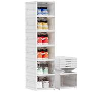 Taylor & Brown 6 Tier Shoe Rack White Foldable Collapsible Shoe Storage Organizer, Stackable Clear Display Bins, Entryway Tower