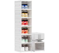 Taylor & Brown 6 Tier Shoe Storage Organiser Box White 6 Layer Foldable Collapsible Stackable Shoe Rack Bins for Sneakers Shoes with Clear Display 105.5cm Tall