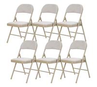 Taylor & Brown 6 X Deluxe Fabric Padded Folding Chairs With Metal Frame And Folding Backrest For Home, Garden, Office - Beige