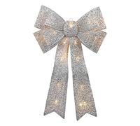Taylor & Brown 60cm Large Light Up Christmas Bow Decoration With 20 Warm LED Lights Door Tree Topper Display Xmas Home Decor Indoor Outdoor (Silver)