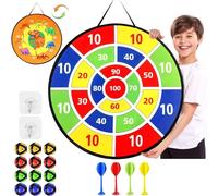 Taylor & Brown 66cm Double Sided Dart Board, Dinosaur Theme Foldable Kids Dartboards with 12 Sticky Balls, 4 Self-adhesive Darts Game Set Party Games Toys Gifts