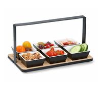 Taylor & Brown 7-Piece Appetizer Serving Tray - Bamboo Tray with 6 Ceramic Square Bowls for Dips, Snacks, Starters, Tapas, Nuts & Sauces - Stylish Party Platter Set