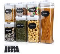 Taylor & Brown 7pc Clear Airtight Food Storage Container Set with 10 Labels & 1 Marker - Kitchen & Pantry Containers - Ideal for Flour, Cereal, Spaghetti, Pasta & more, White