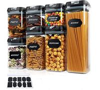 Taylor & Brown 7pc Clear Airtight Food Storage Container Set with 10 Labels & 1 Marker - Kitchen & Pantry Containers - Ideal for Flour, Cereal, Spaghetti, Pasta & more, Black
