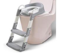 Taylor & Brown Adjustable Potty Ladder Seat for Toilet Training with Steps, Handle & Soft Cushion Anti-Slip Stool for Toddlers & Children Unisex Foldable & Easy Assembly Splash Guard Included (Grey)