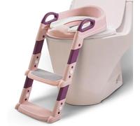 Taylor & Brown Adjustable Potty Ladder Seat for Toilet Training with Steps, Handle & Soft Cushion Anti-Slip Stool for Toddlers & Children Unisex Foldable & Easy Assembly Splash Guard Included (Pink)