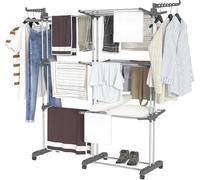 Taylor & Brown Airer Clothes Drying Rack, Extendable 4-Tier Foldable Clothes Hanger Adjustable Large Stainless Steel Garment Laundry Racks for Indoor Outdoor with Wheels