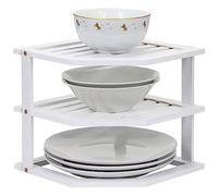 Taylor & Brown Bamboo Cabinet Shelf Organiser - 3 Tier Corner Shelf for Kitchen & Bathroom Countertop Cabinet Organiser Plate Rack Tidy Cupboard Shelf Insert Storage Organisation (White)